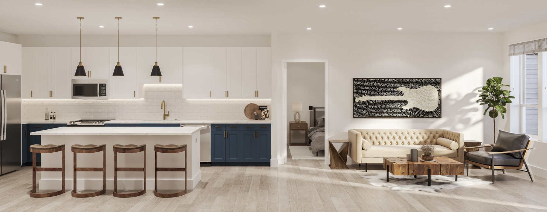 a kitchen with a couch and chairs